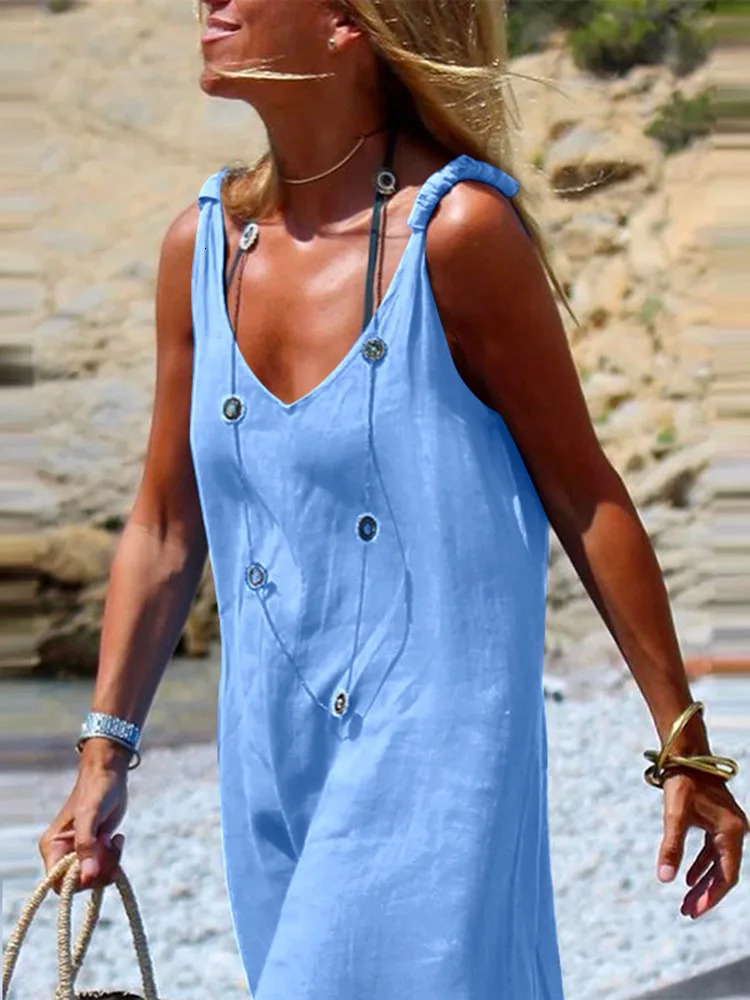 Casual Spaghetti Strap Jumpsuit For Women Cotton And Linen Sleeveless Loose Wide Legs Jumpsuits Summer Ladies Bodysuits 240618