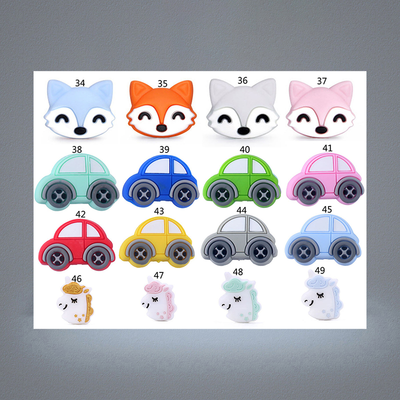 49 Styles 3cm Silicone Beads for DIY Baby Teethers Necklace Accessories grade BPA Animal Toddler teether M1960