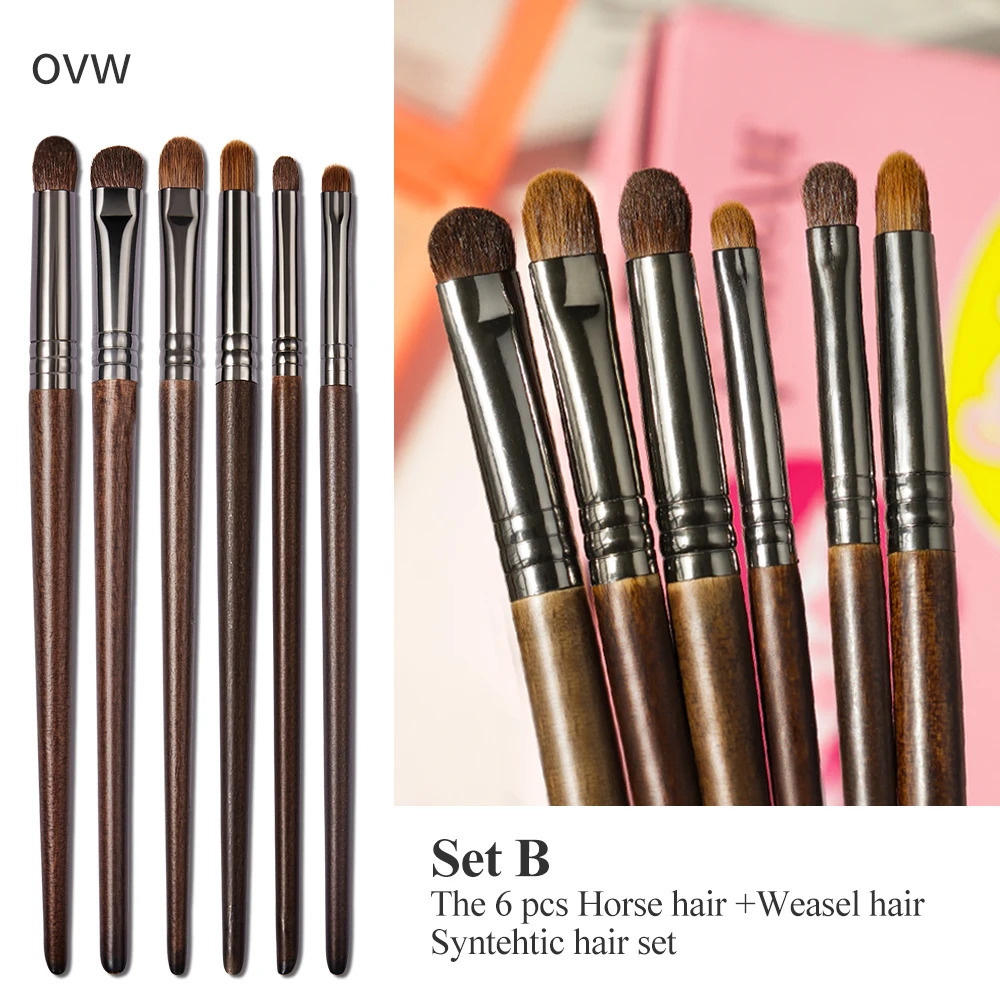 OVW Cosmetic 2/6 pcs Makeup Eye Shadow Brush Set Goat Hair Tool Ultra Soft Make Up Tapered Blender Diffuse Kit Cut Crease Brush 240620