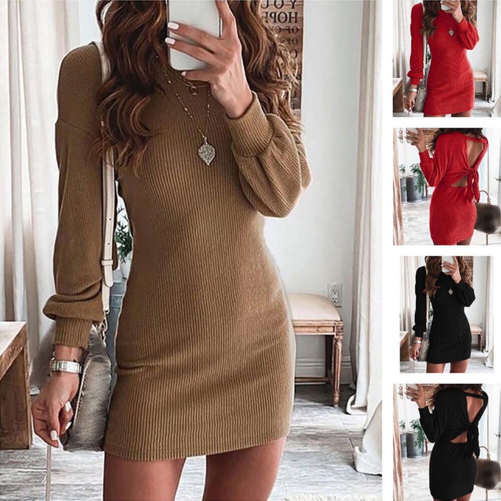 Autumn and winter new solid color backless dress woman clothing ladies dresses for womens F6.21#48=9