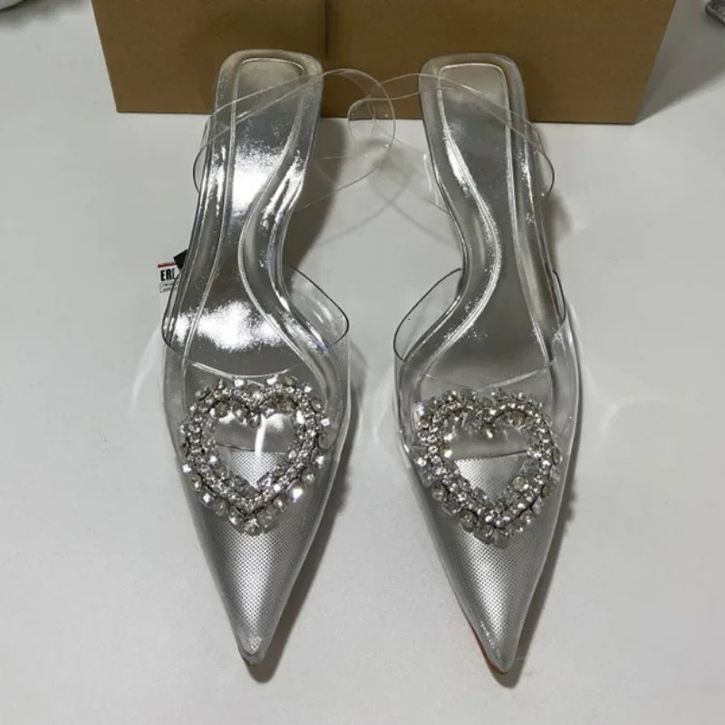 Shiny Diamond Transparent High Heel Sandals for Woman Summer Clear PVC Elegant Slingbacks Sliver Ladies Bridal Wedding Shoes 240620
