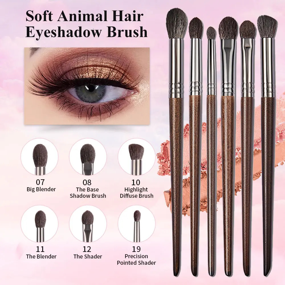 OVW Cosmetic 2/6 pcs Makeup Eye Shadow Brush Set Goat Hair Tool Ultra Soft Make Up Tapered Blender Diffuse Kit Cut Crease Brush 240620