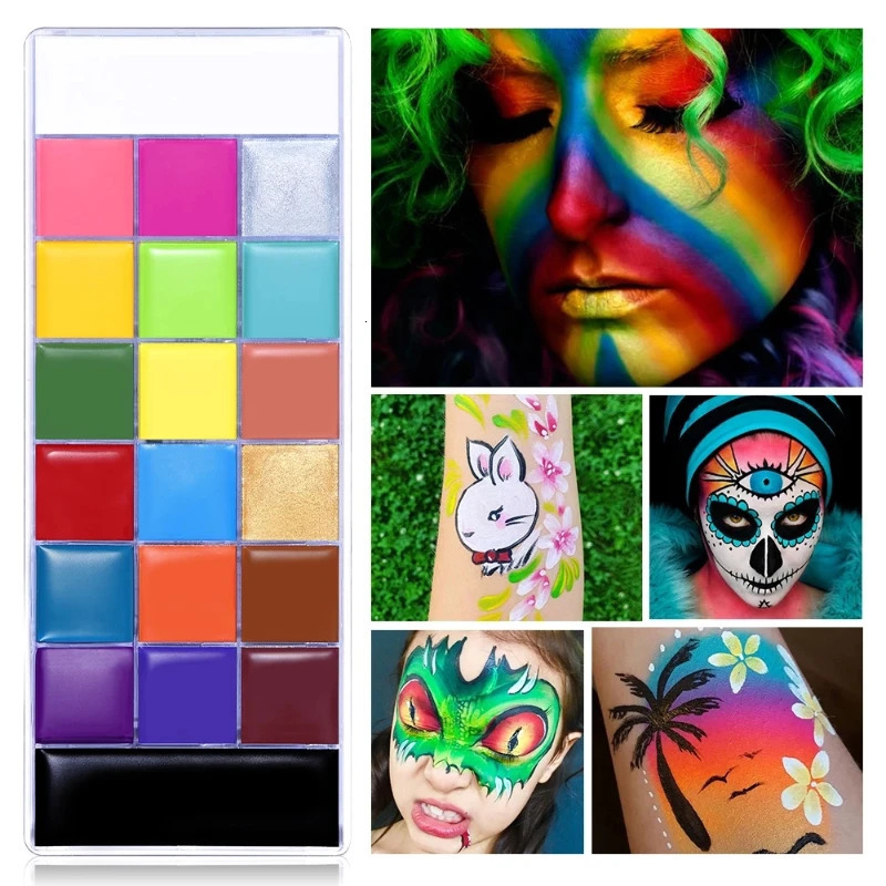 Paint Body Makeup Halloween Face Body Art 12/20 Colors Painting Kit with Brushes Safe Ingredient Available for Kid and Adult 240625
