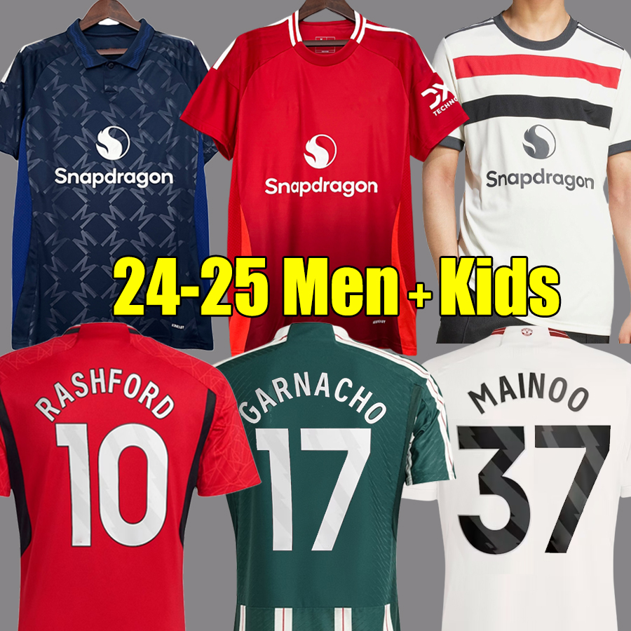 RASHFORD MOUNT MAINOO 24 25 soccer jerseys B. FERNANDES GARNACHO HOJLUND 23 2024 2025 CASEMIRO AMRABAT Stone Roses football kit shirt en kids sets socks