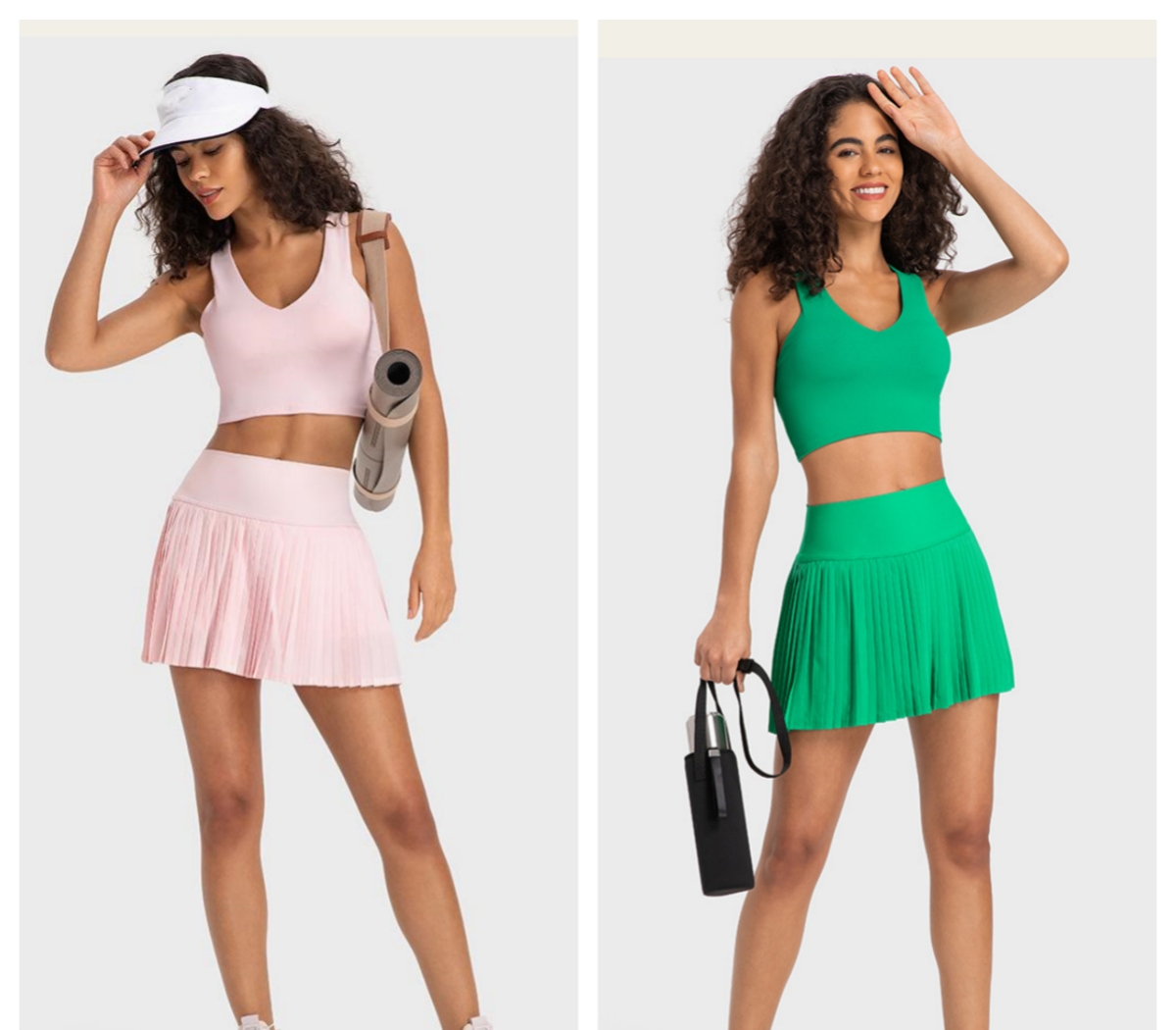 A003 Women Outdoor Sports Yoga Bra Elastic Waistband Fashion Pleated Skirt Women's Activewear Set