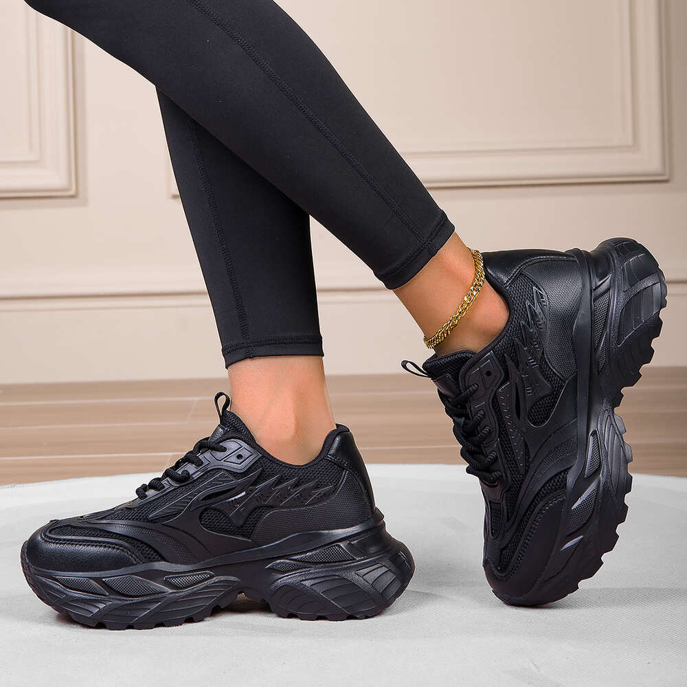 Dad's for Men and Women 2024 New Summer Breathable Thick Elevated Soft Sole Black Casual Sports Shoes