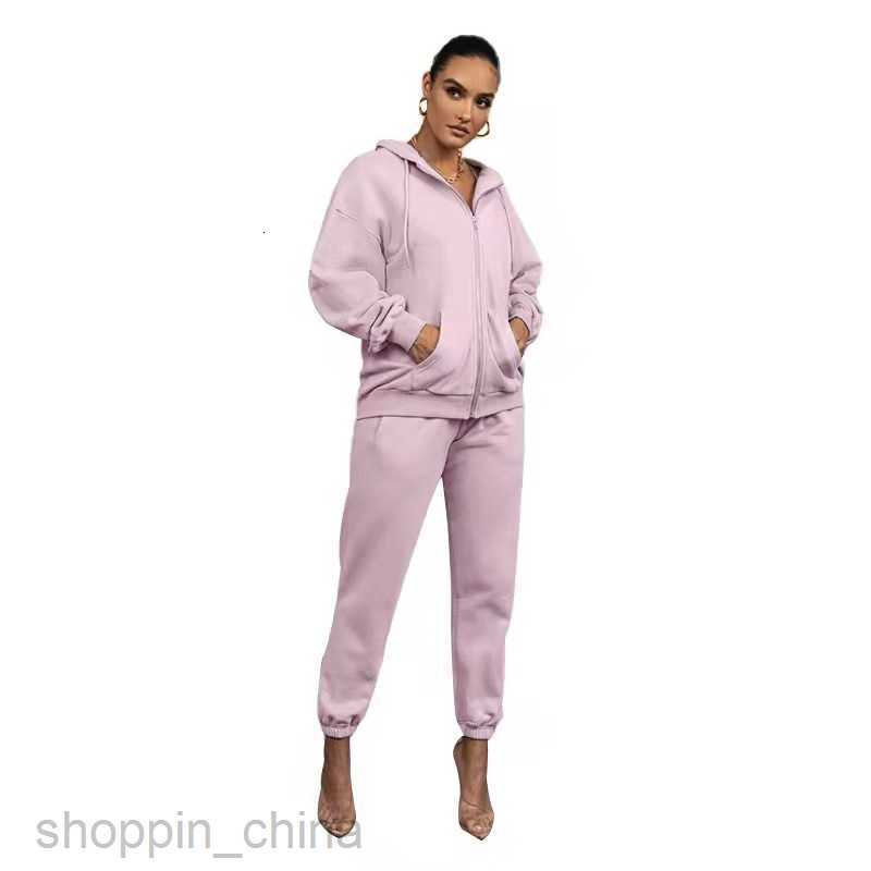 Women's Tracksuits Fashion solid color sports jogging suit autumn winter solid color cardigan hooded pants women urban leisure Plush Long Sleeve 