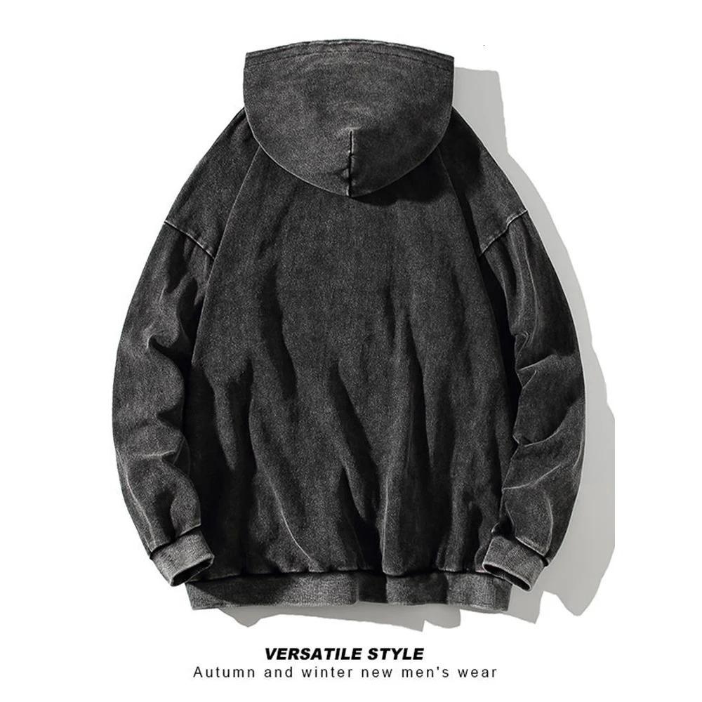 100% Cotton Mens Clothing Vintage Black Acid Wash Hoodies Men Women Oversized Hip Hop Sweatshirts Casual Pullover Y2K Clothes 240617