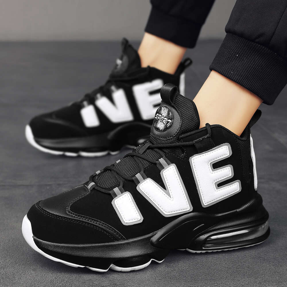 Ddmyoutdoor Basketball For Men Women Adult Sports With Air Cushion Rebound Plush Niche Black And White Combat Shoes