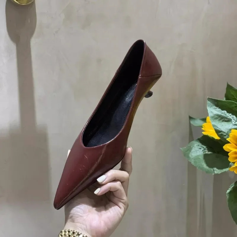 New Womens Boat Shoes Pointed Toe Pumps Kitten Heel Dress Silver Office Black Spring Autumn 240620