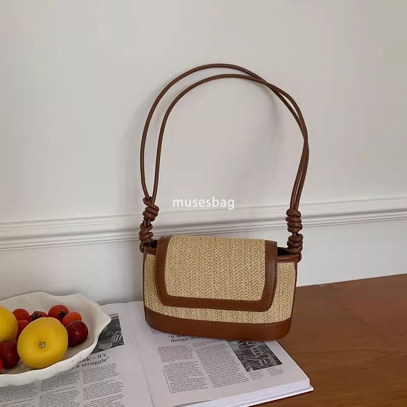 Fashionable women's designer retro multifunctional summer woven straw bag beach vacation beach bag high-end single shoulder diagonal cross small 