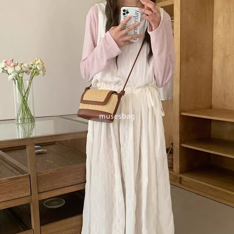 Fashionable women's designer retro multifunctional summer woven straw bag beach vacation beach bag high-end single shoulder diagonal cross small 