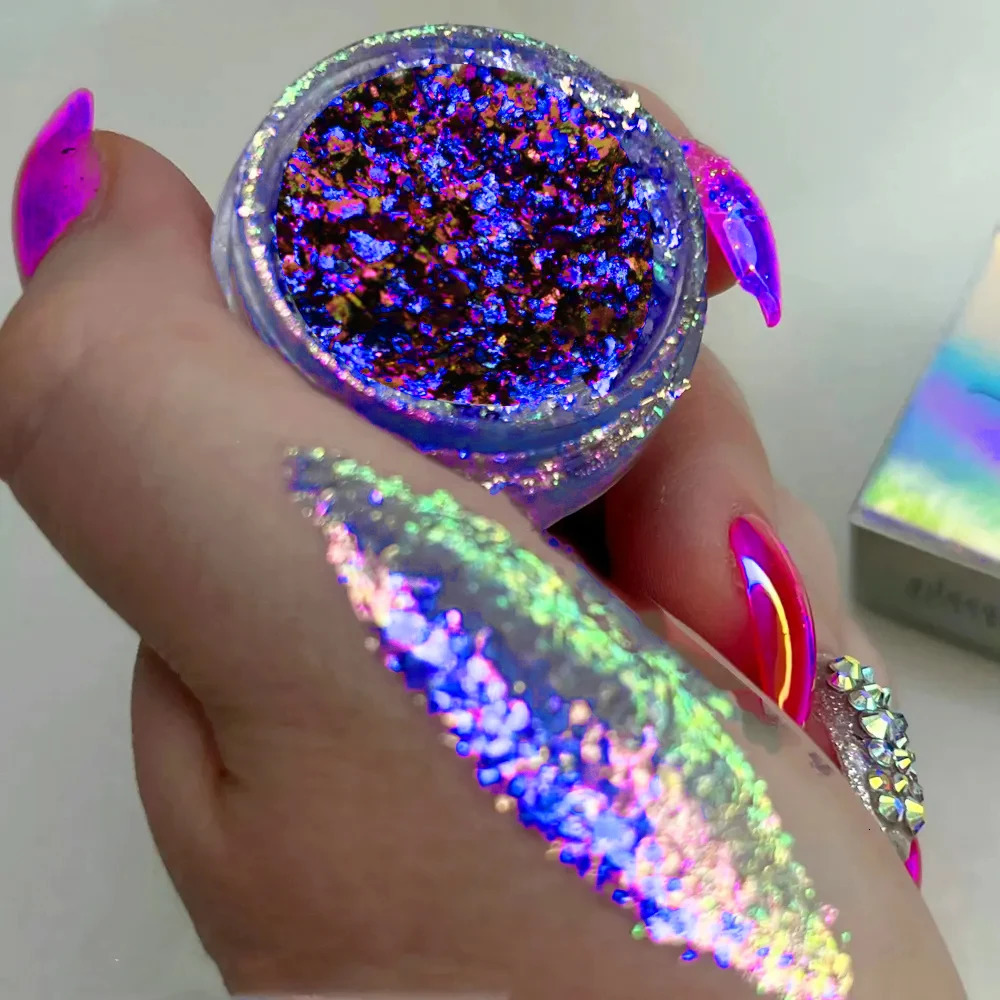 Christmas Chameleon Glitter Flakes 1Jar1-2g Holographic Color-Changed Chameleon Sequins Red/Green Manicure Chameleon Flake 240620