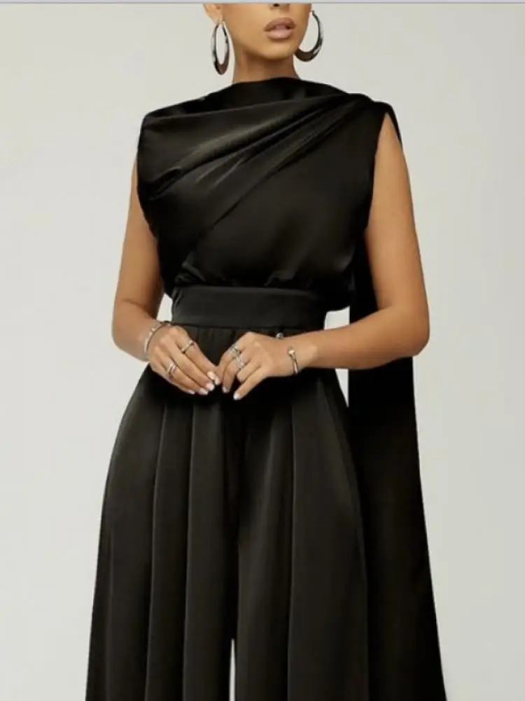 Bohohipei Female Stylish Shawl Collar Party Evening Jumpsuits Women Summer Sleeveless Casual Elegant Office Jump Suits 240618