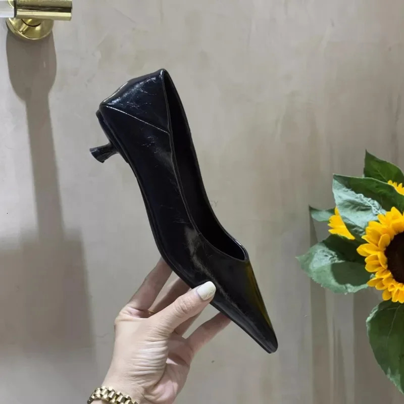 New Womens Boat Shoes Pointed Toe Pumps Kitten Heel Dress Silver Office Black Spring Autumn 240620