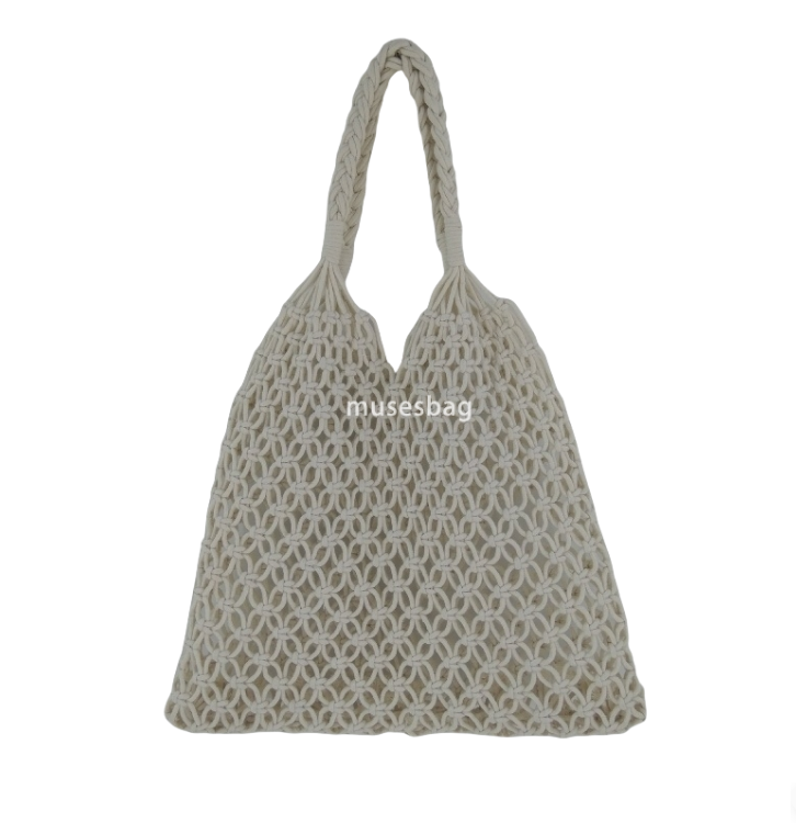 High quality women's designer large capacity one shoulder portable leisure hollowed out travel vacation chic style cotton thread handmade woven b
