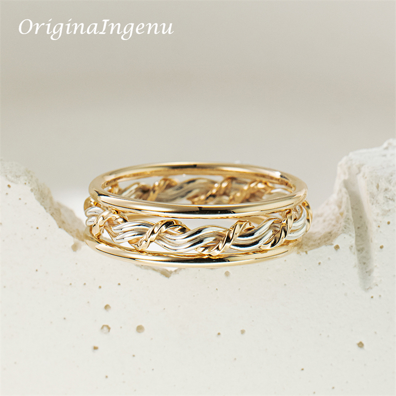 Set of 3 14K Gold Filled Weave Ring Handmade Minimalism Ring Dainty Women Jewelry Waterproof Jewelry Tarnish Resistant Ring