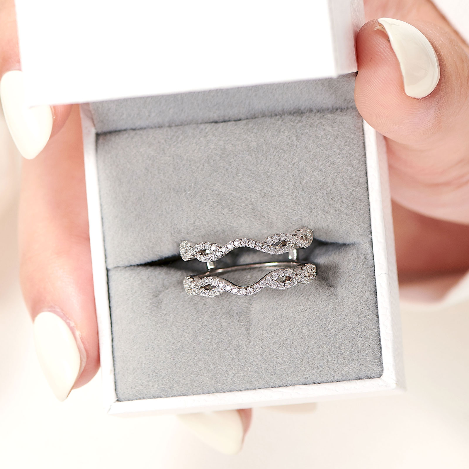 Newshe Genuine 925 Sterling Silver Adjustable Enhancer Wedding Ring for Her AAAAA CZ Engagement Rings Fine Jewelry