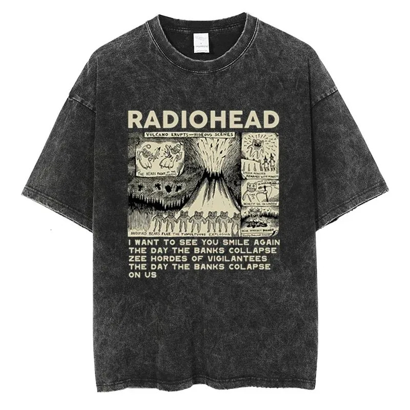 T Shirt Radiohead Classic Retro Rock Band Graphic Tshirt Oversized Quality Cotton Men Women Hip Hop Streetwear Short Sleeve Tees 2