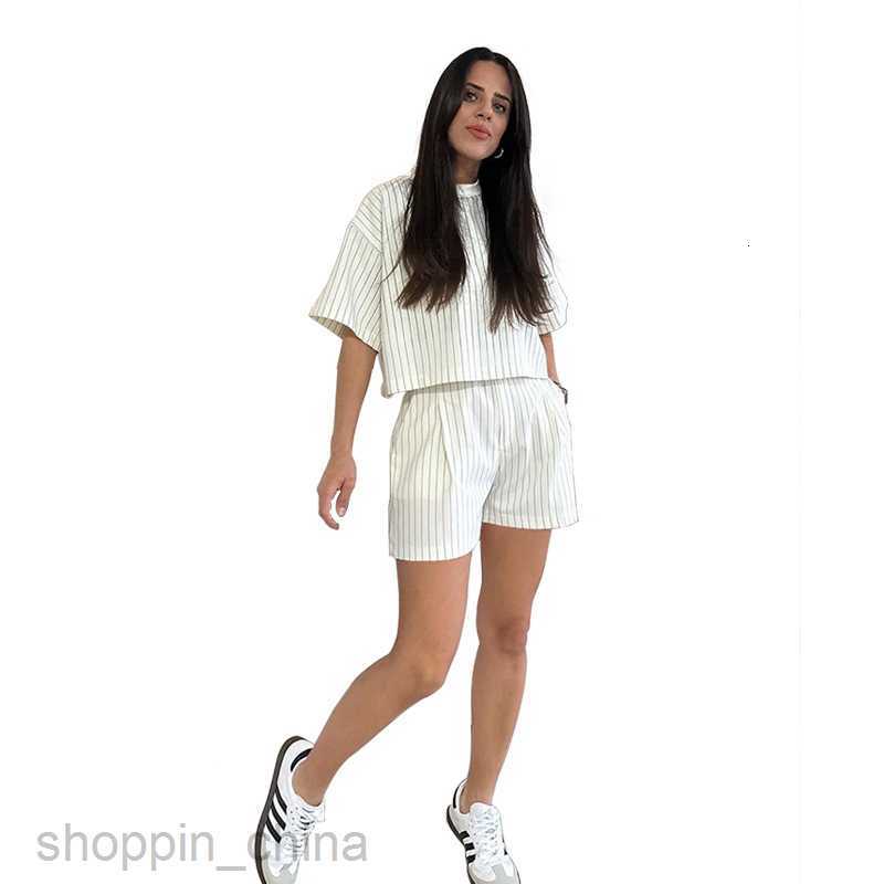 Women's Tracksuits Fashionable solid color sports jogging suit Summer New Stripe Round Neck Pullover Women Two piece Fashion Casual Shorts Sets