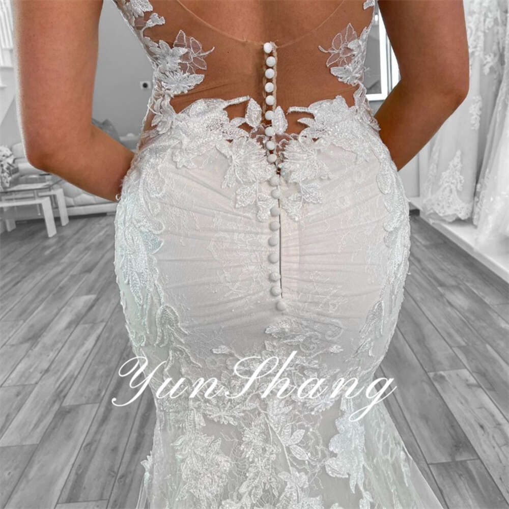 Elegant Wedding Dress Women 2024 Mermaid Open Back V-Neck Lace Spaghetti Strap Bridal Gown Sweep Train Vestidos De Novia