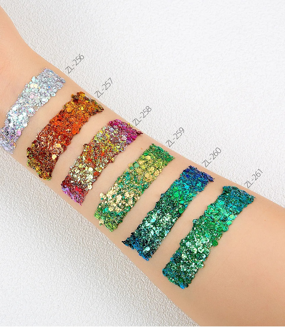 12 Color Holographic Sequin Gel Long Lasting Hair Eye Body Chunky Glitter Gel for Makeup 240620