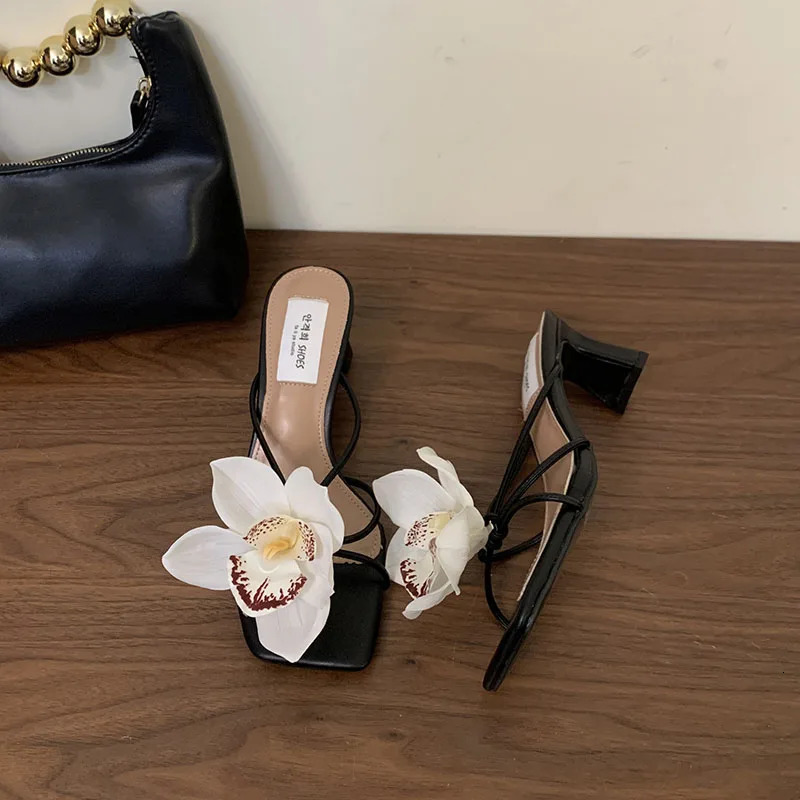 ral Summer womens slider square toe low slim sandals 241030