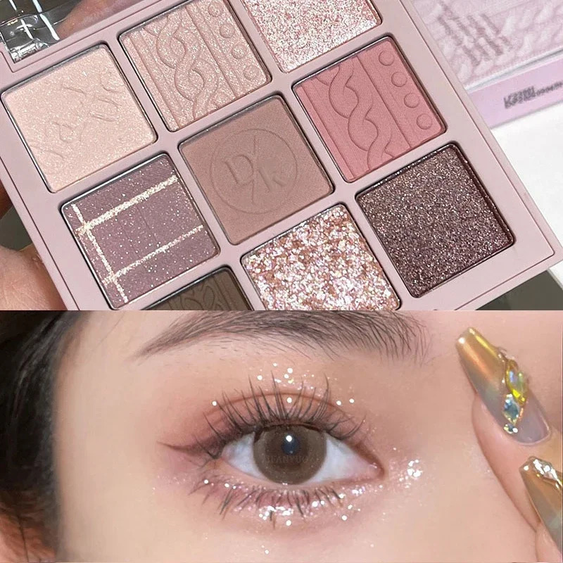 Knitted Pattern Eyeshadow Palette Glitter Matte Pink Pearlescent Shimmer Shinny Pigment Diamond Eyeshadow Korean Cosmetic Makeup 240626