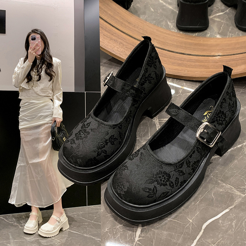 Vintage thick sole everything fashion chunky heel shoes 2024 new summer shallow cut buckle Mary Jane shoes women