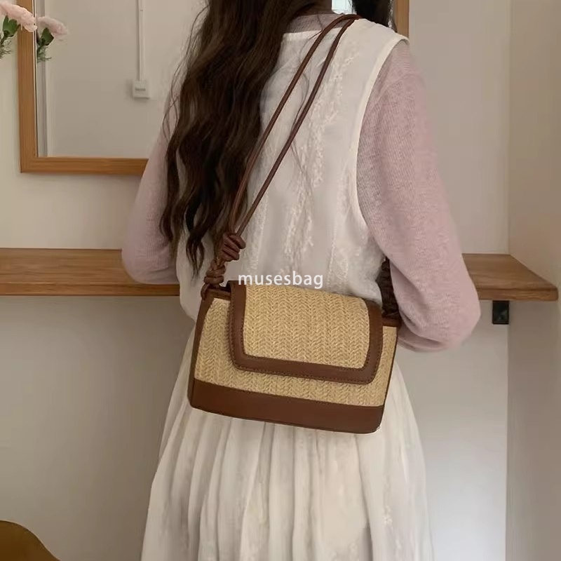 Fashionable women's designer retro multifunctional summer woven straw bag beach vacation beach bag high-end single shoulder diagonal cross small 