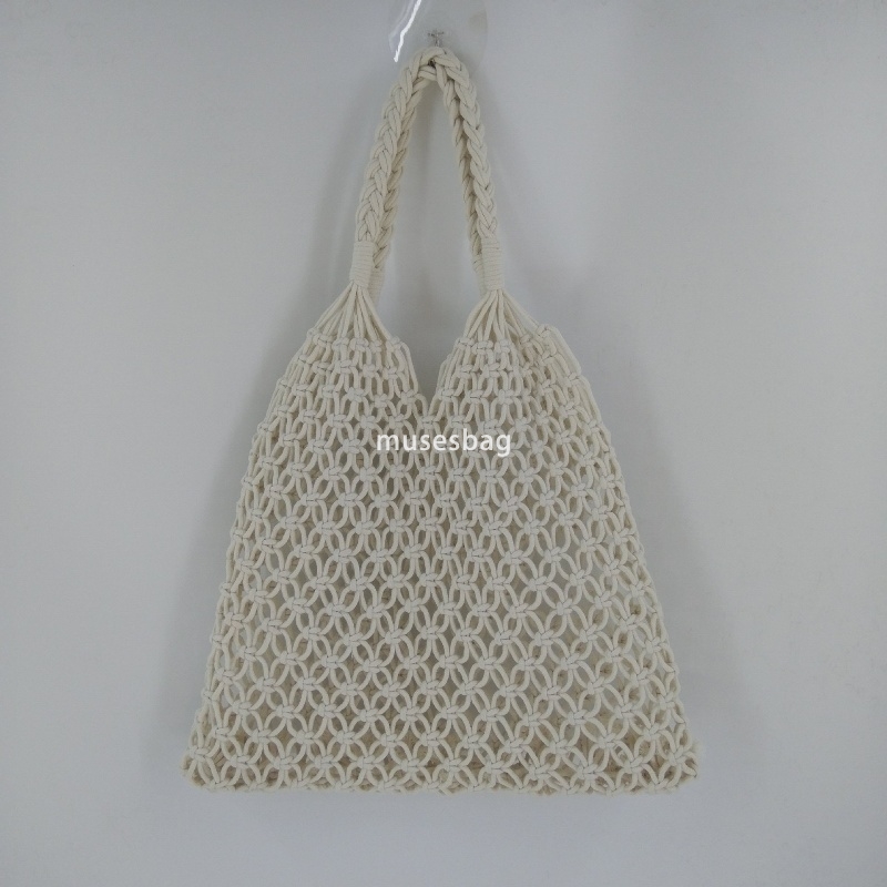 High quality women's designer large capacity one shoulder portable leisure hollowed out travel vacation chic style cotton thread handmade woven b