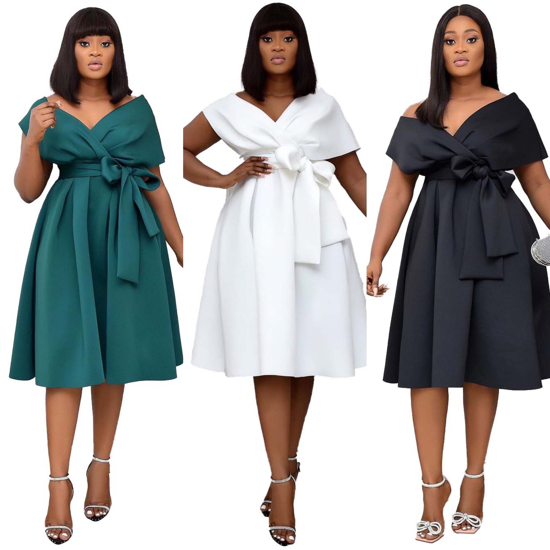 New African oversized women's short sleeved V-neck off shoulder large hem evening dress, European and American dress