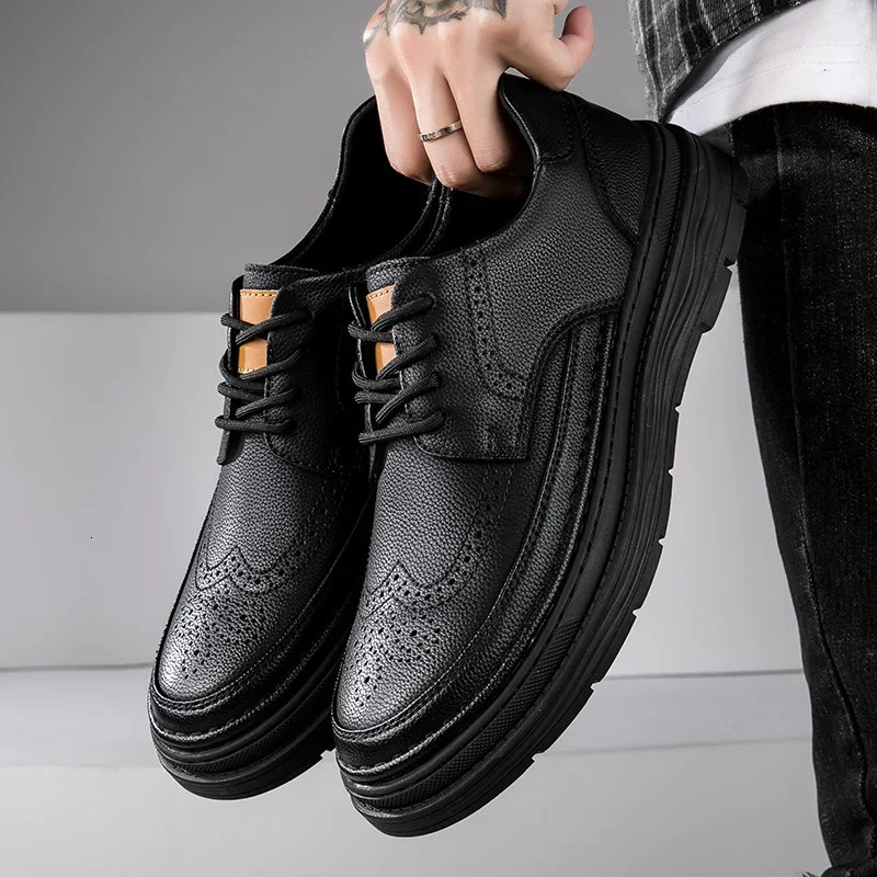 Men elevator leather shoes business dress shoes all-match comfortable increase 4cm casual shoes platform height increasing shoes 240621