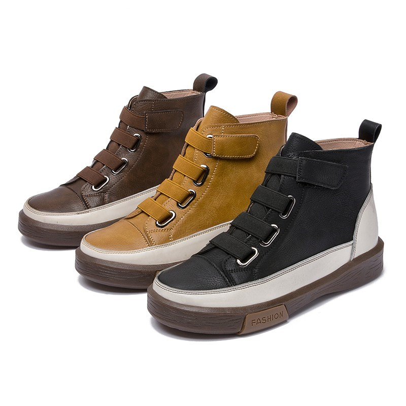 AIYUQI Women winter Shoes Flat Genuine Leather 2024 Antique Color Matching Front Tie Ladies Boots Trend Girl Student Shoes