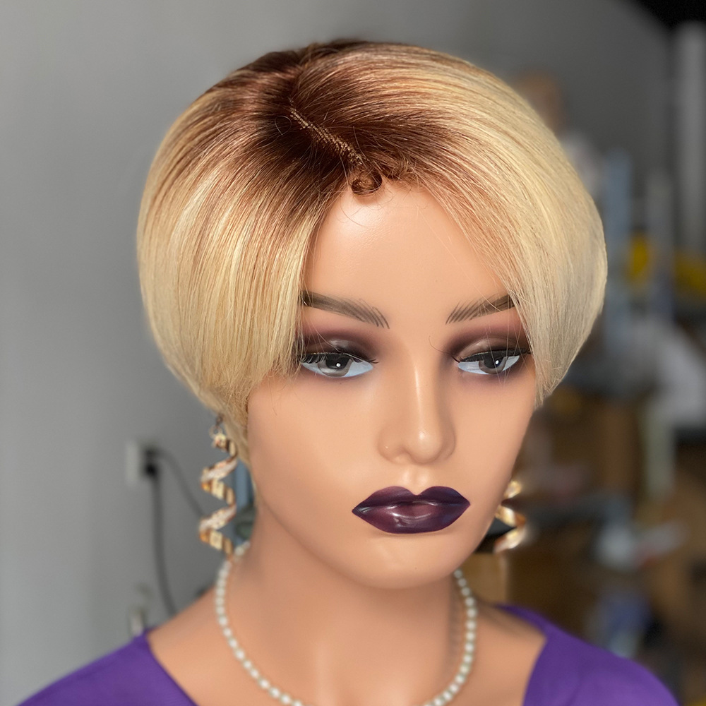 150% Density Pixie Cut T4/613 Lace Human Hair wig European and American Real Person Wig C Shaped Lace Hair Cover Women Short Hair Wigs