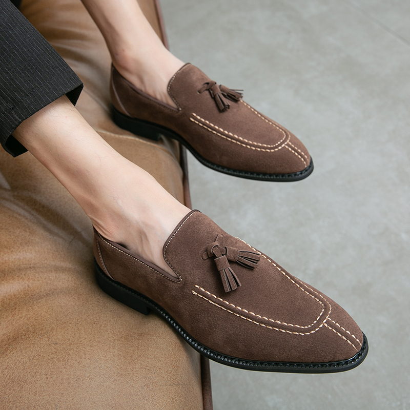 New Italian luxury brand cowhide suede pointed toe shoes men's loafers men's casual men's shoes denim style leather shoes men