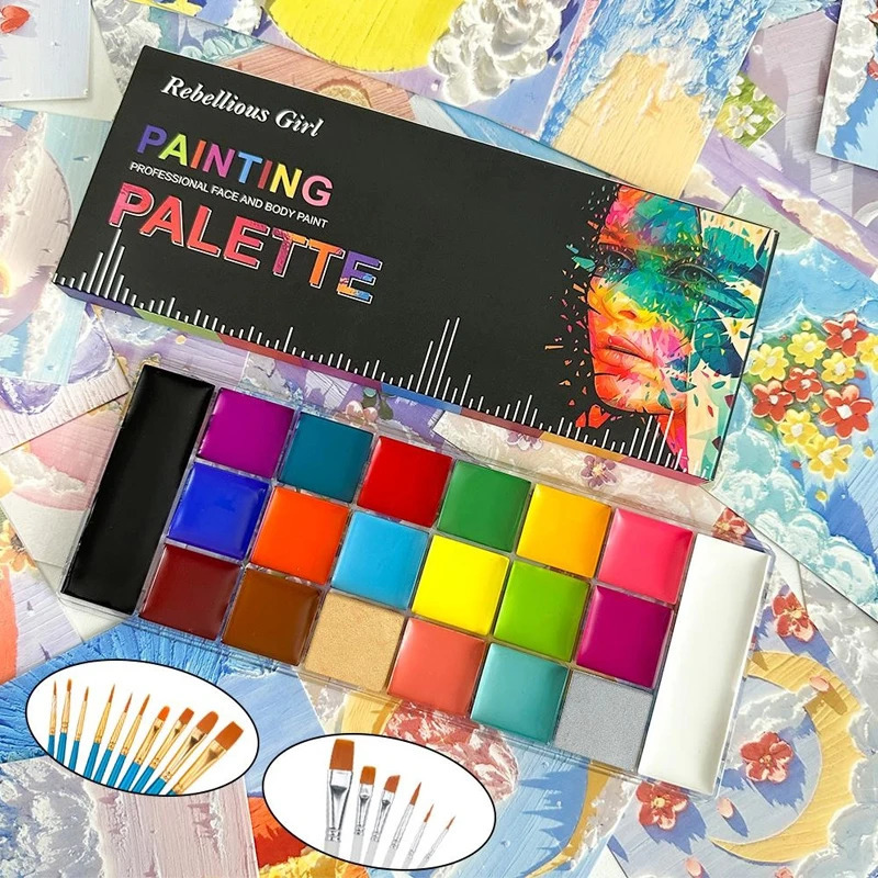 20 Color Sfx Childrens Adult Painting Set Halloween Party Makeup Fancy Dress Beauty Palette Face Body Painting Oil and Brush 240625