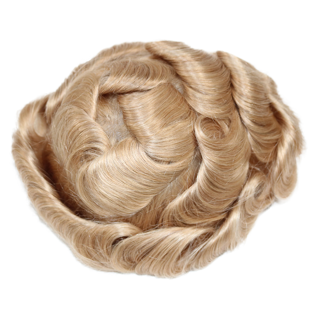 Mens Hairpieces Toupee for Men Blonde Human Hair Mens Wigs Real Hair Replacement System Human Hair, Thin Skin 0.03mm V-looped