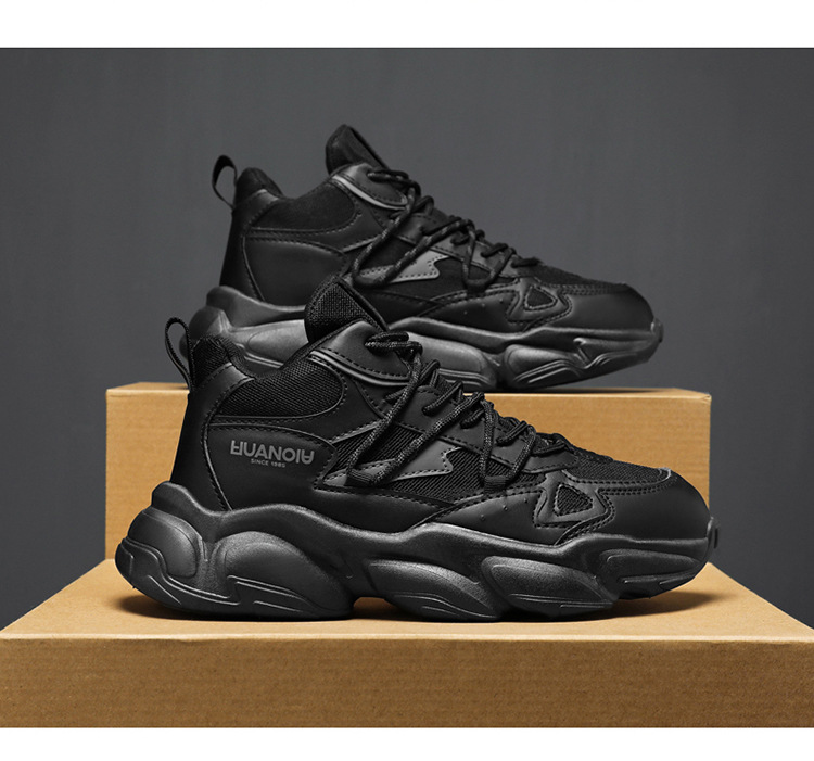 Breathable Men's High-Top Sports Shoes: Versatile 2024 Trend, Black, Height-Enhancing, Free Shipping d907