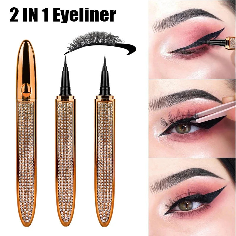 2 In 1 Self Adhesive Eyelashes Eyeliner Pencil Long Lasting No Glue Non Magnetic Quick Drying Eyelashes Sticking Eye Liner Pen 240620