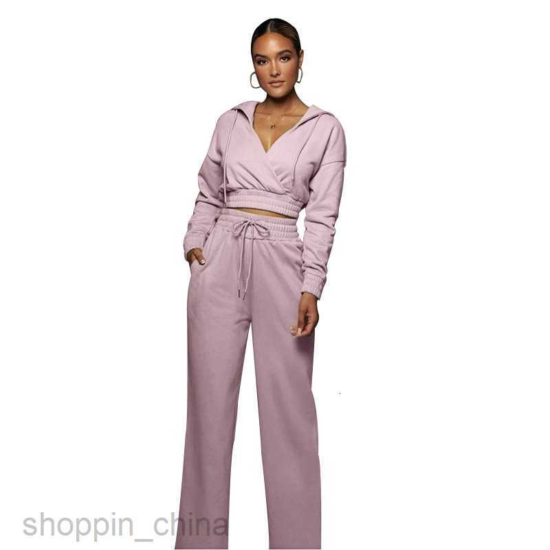 Women's Tracksuits Fashion solid color sports jogging suit autumn winter leisure solid color hooded v-pants women fashion slim long sleeve sweate