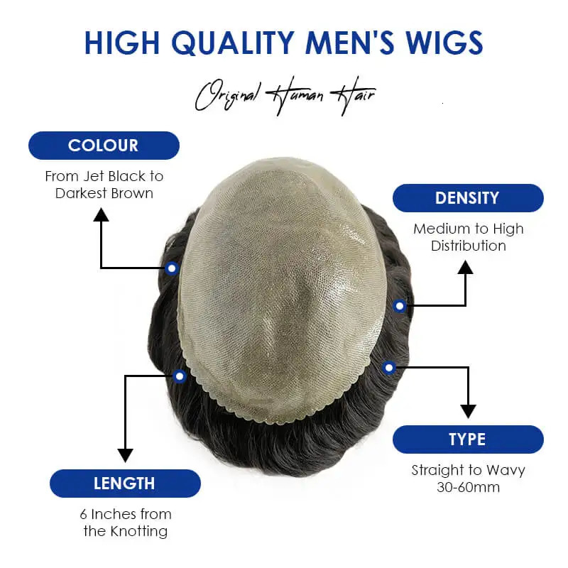 Clearance Sale Knotted Microskin Male Hair Prosthesis 6 Human Hair Man Wig Durable Toupee Hair Men Wig Hair System For Men 240621