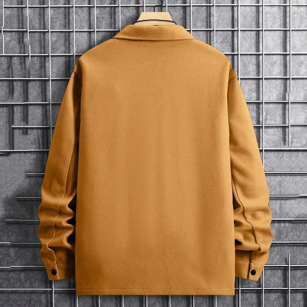 Men Button-down Mens Solid Color Lapel Shirt Jacket Autumn Winter Long Sleeve Casual Coat with Flap Pockets Single 240615