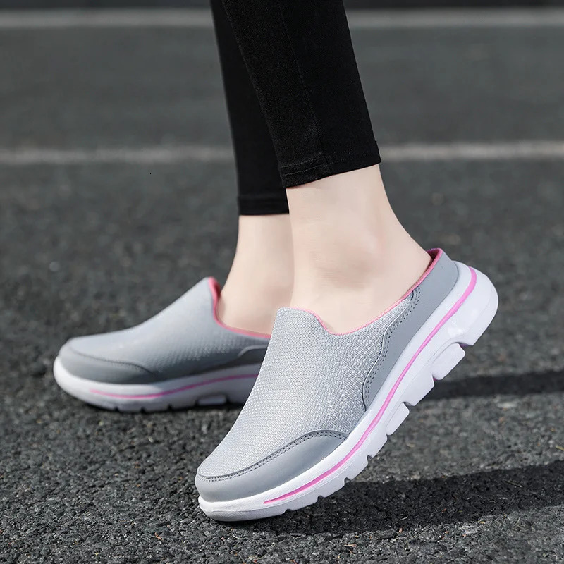 Womens Shoes Plus Size Casual Half Support Single slippers Flat Bottom One Kick Loafers Mesh Breathable Sandals Without Heels 240620