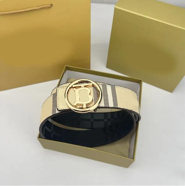 Belt Luxury belt vintage plaid designer belts gold plated letter smooth buckle two sided cintura cowhide adjustable size plaid pattern cotton designer belts