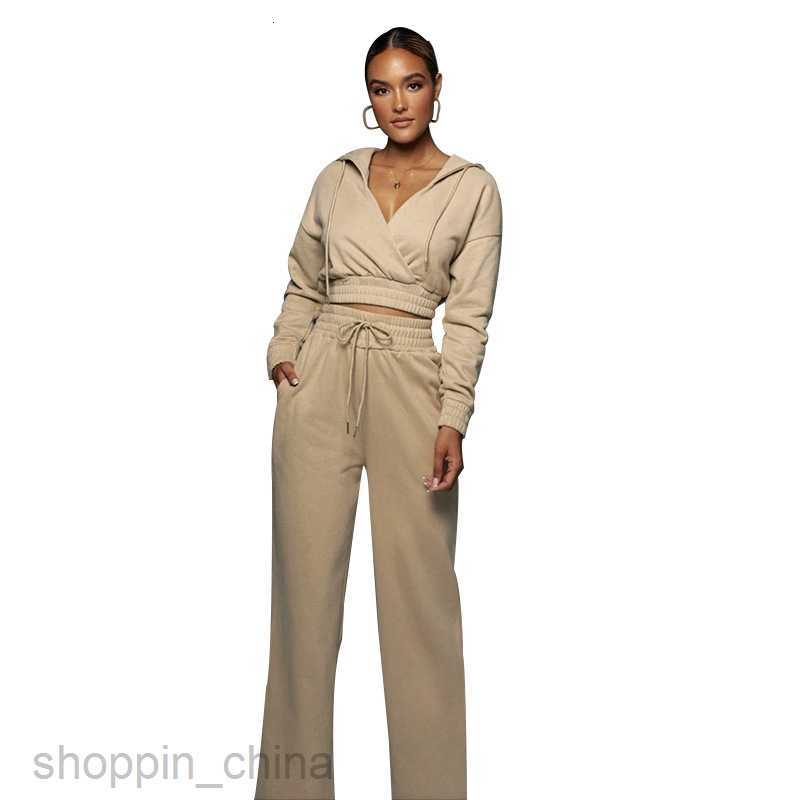 Women's Tracksuits Fashion solid color sports jogging suit autumn winter leisure solid color hooded v-pants women fashion slim long sleeve sweate