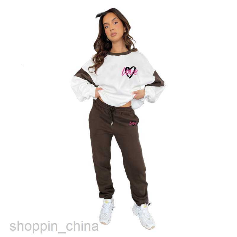 Women Tracksuits Fashionable solid color sports jogging suit Autumn/Winter New Peach Heart Print Color Block Sweater Women's Fashion Casual Pants