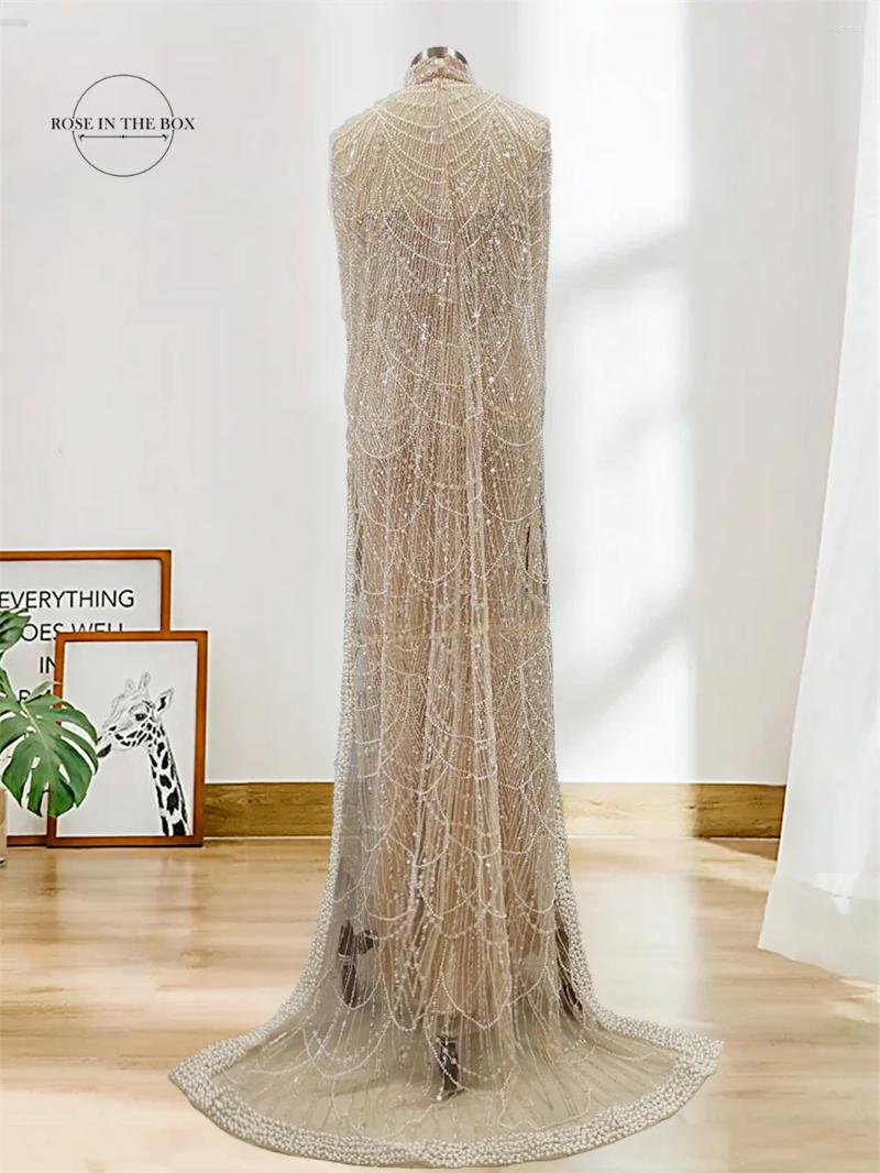 Party Dresses Dubai Arabic Designer Luxury Nude Mermaid Beaded Evening Long Cape Formal Gowns For Women Wedding 2024