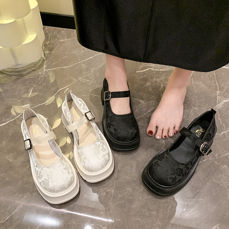 Vintage thick sole everything fashion chunky heel shoes 2024 new summer shallow cut buckle Mary Jane shoes women