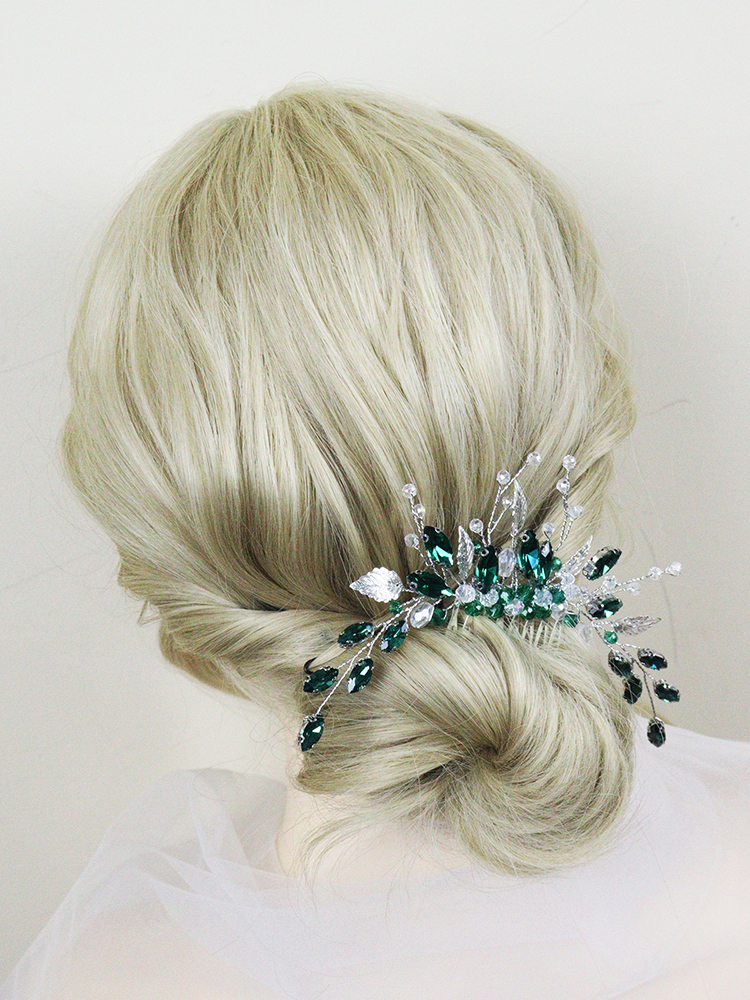 Green Rhinestone Bridal Hair Comb Crystal Wedding Head Jewelry Bride Hair Accessories for Women and Girls Bridesmaid Decor Gifts